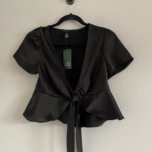 NWT Wild Fable Black Satin Bolero Style Top Sz XS